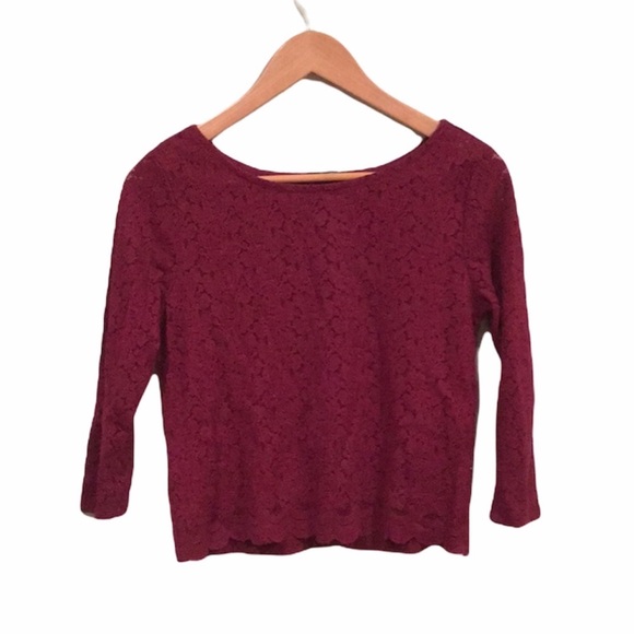 3 for $30 Forever 21 | Maroon Lace Crop Top Button - Picture 1 of 5